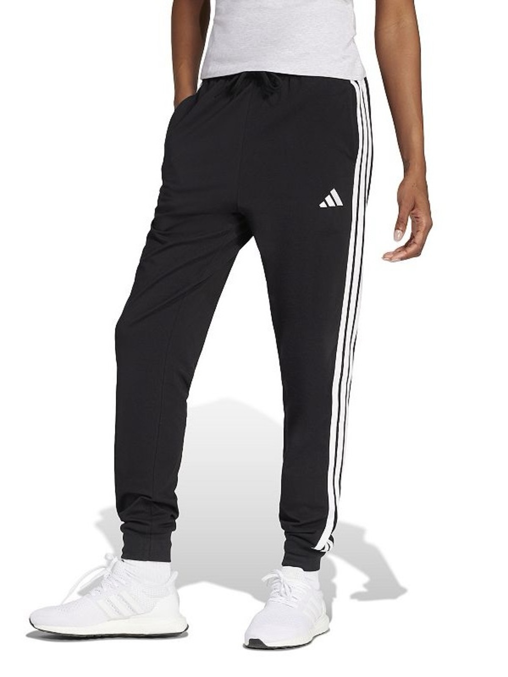 Adidas Black Track Pants with White Stripes women’s medium